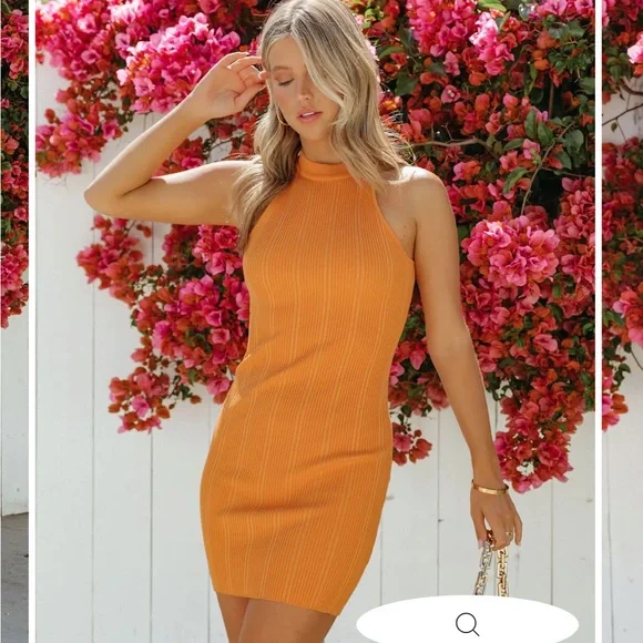 NWT orange ribbed knit bodycon dress